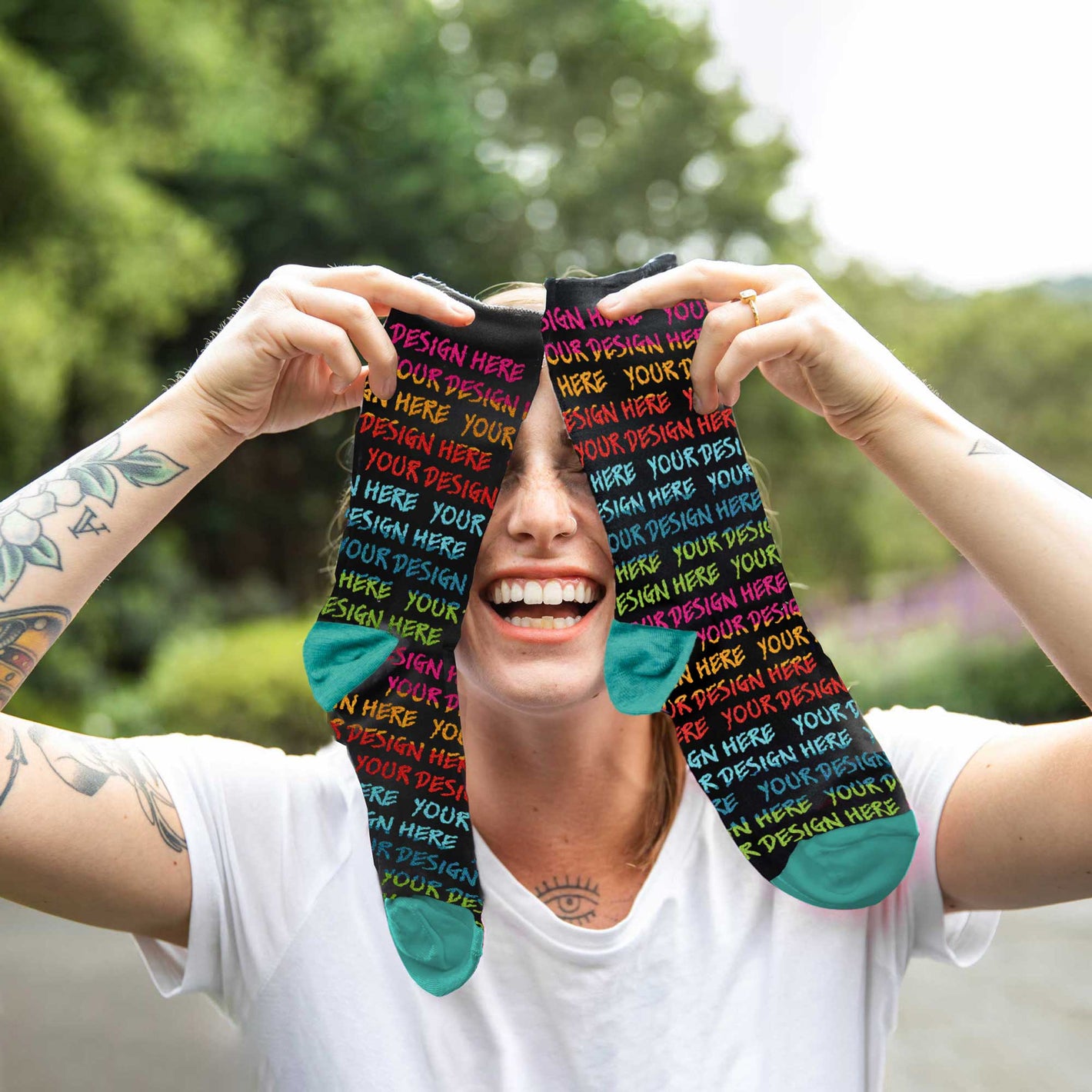 girl holding up socks