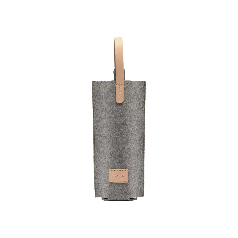 Single-bottle wine carrier made of merino wool felt, with leather straps
