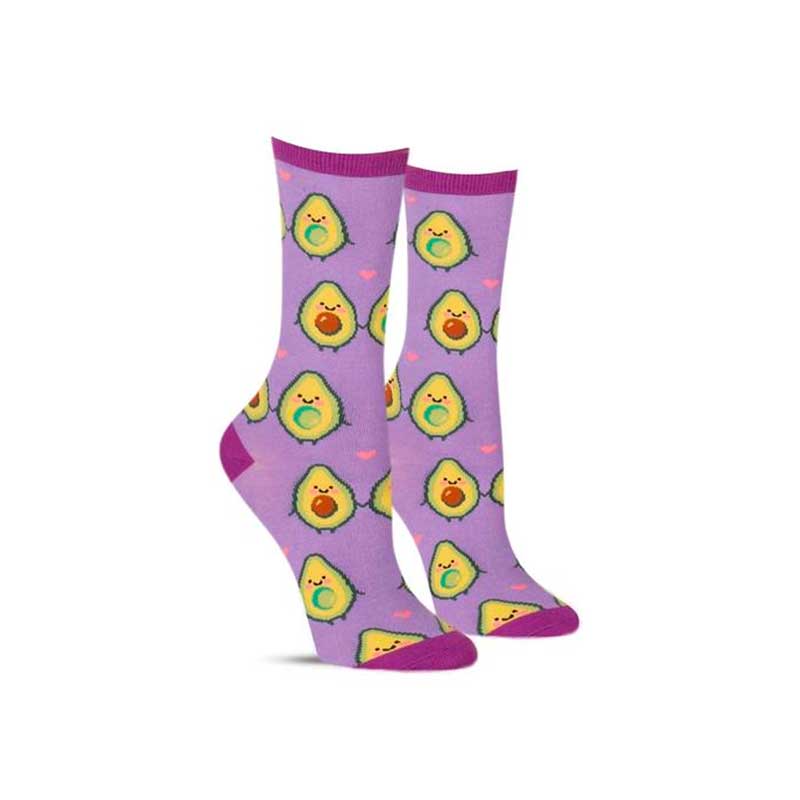 Fun women's food socks with avocado halves holding hands