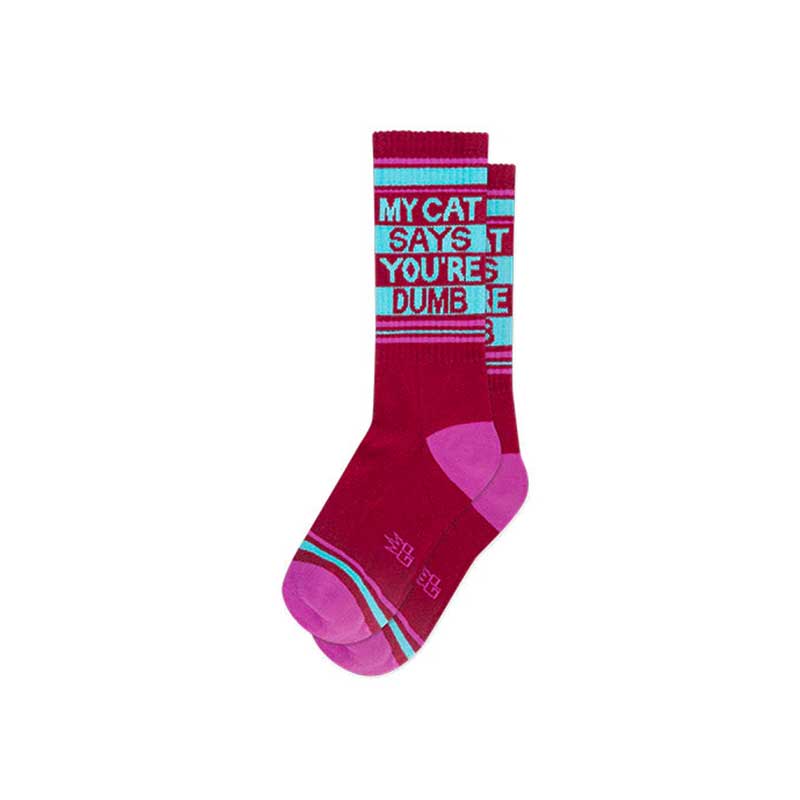 Funny unisex socks that say, "my cat says you're dumb"