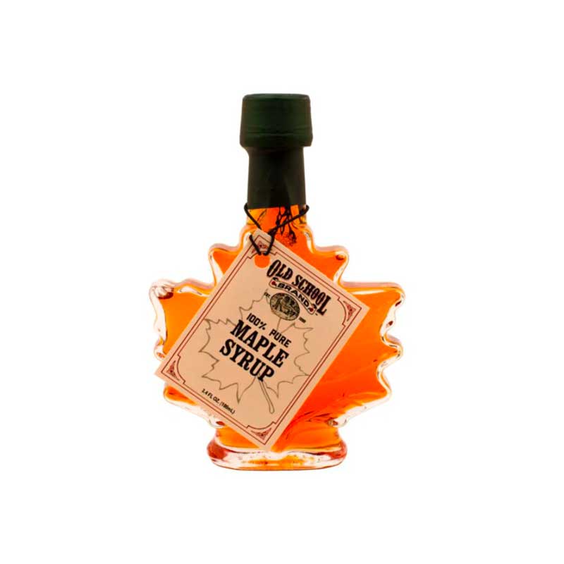 maple leaf shaped bottle of pure maple syrup