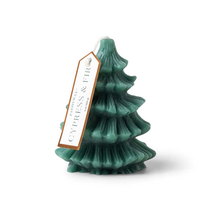 festive tiny tree candle that smells like cypress and fir
