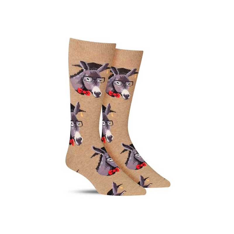 Funny men’s smart ass socks with a donkey wearing a mortarboard and glasses