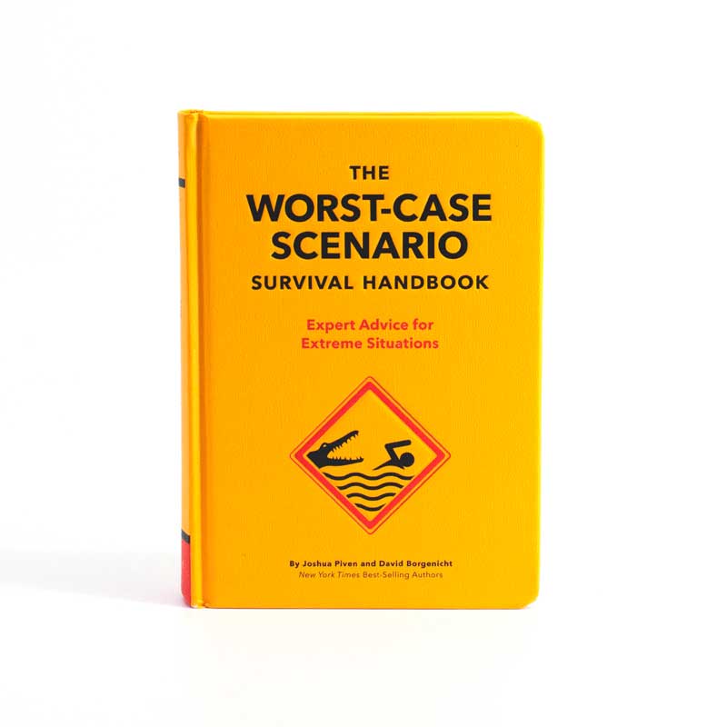 Bright yellow book with survival tips and stories
