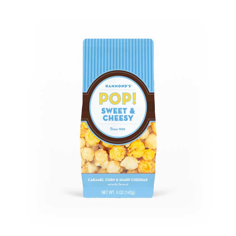 Classic popcorn snack with cheese and caramel corn