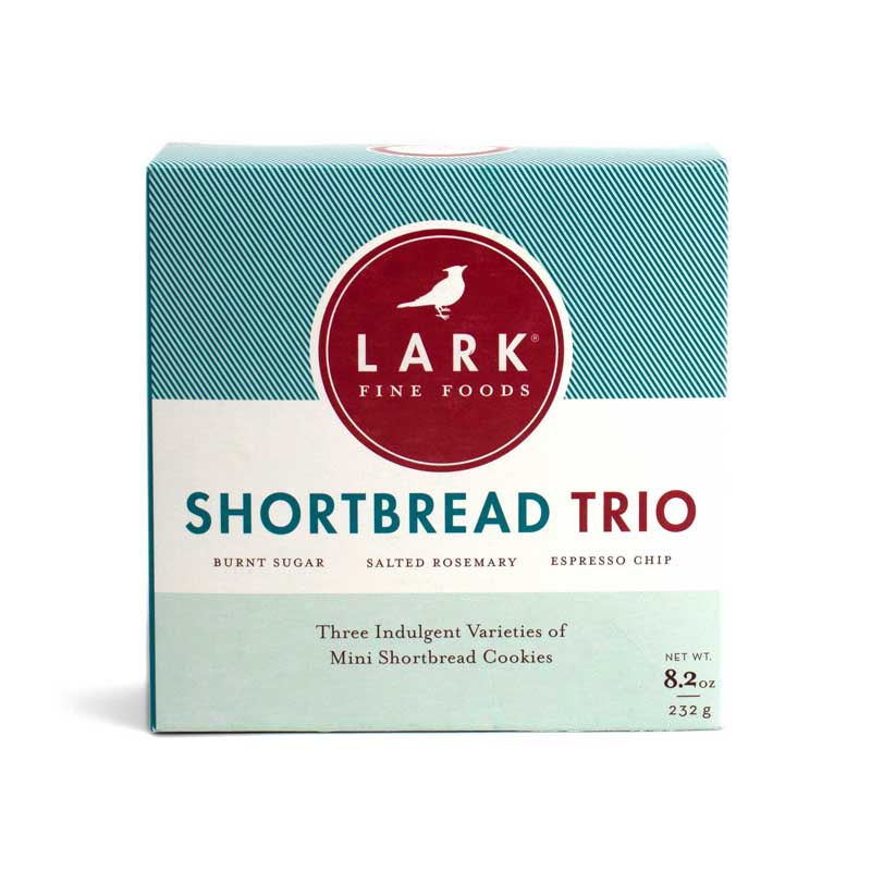 Box containing three flavors of gourmet shortbread
