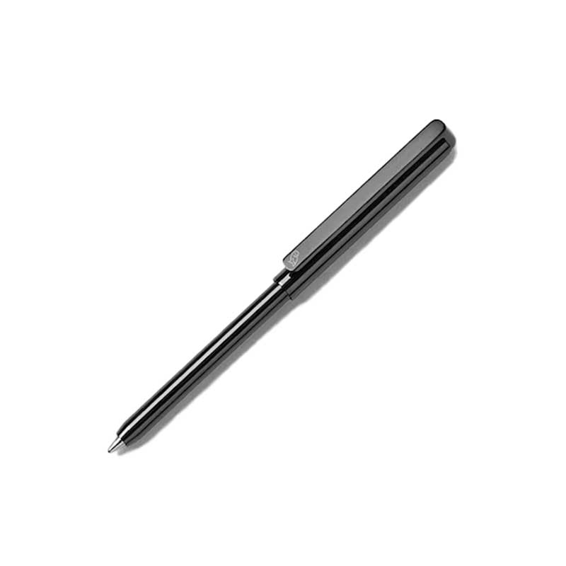 Compact ballpoint pen with black ink and a clip on one side