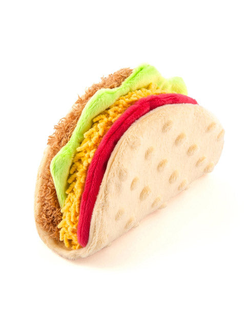 Cute, interactive plush dog toy shaped like a taco