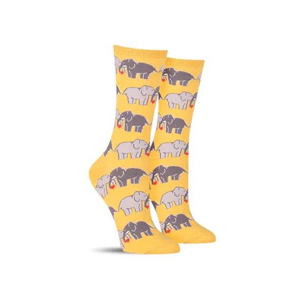 Cute women's animal socks with a pattern of elephants and hearts