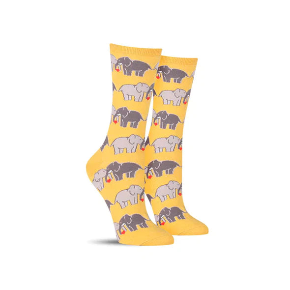 Cute women's animal socks with a pattern of elephants and hearts